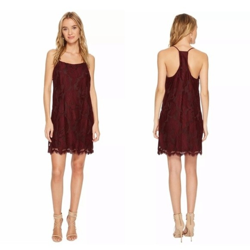 NWT 1. State The Curator Burgundy Lace Mini Dress
